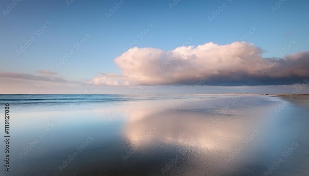 Serene beach landscape with reflective water. Serene beach landscape with reflective water.