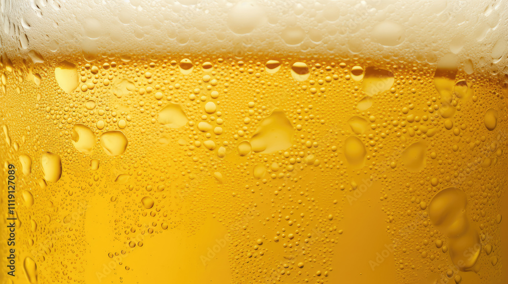 Golden Beer Bubbles and Foam Close-Up Golden Beer Bubbles and Foam Close-Up