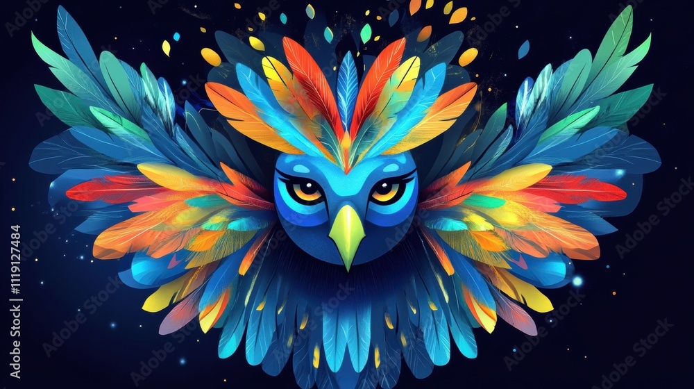 Obraz premium Vibrant colorful owl illustration digital art fantasy environment captivating design perspective nature inspired concept