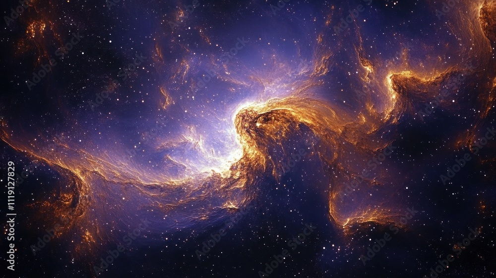 Cosmic Nebula Abstract Artwork with Swirling Stars and Vibrant Purple Gold Colors in Ethereal Space Background Cosmic Nebula Abstract Artwork with Swirling Stars and Vibrant Purple Gold Colors in Ethereal Space Background