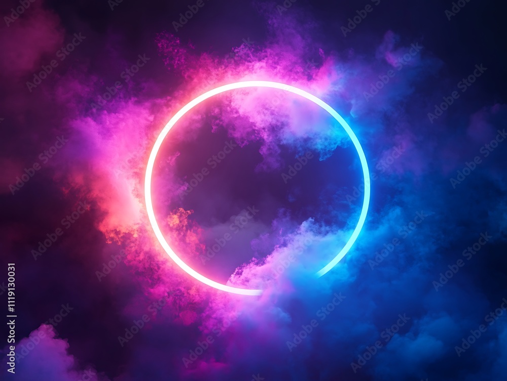 Obraz premium Neon Dreams: A Glowing Portal in the Clouds
