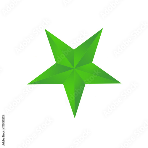 3d green christmas star isolated on transparent background, png image