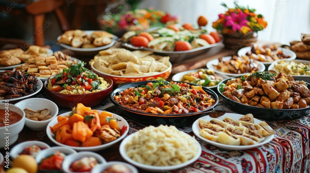 A colorful spread of traditional dishes from various cultures, showcasing the diversity of cultural food. A colorful spread of traditional dishes from various cultures, showcasing the diversity of cultural food.