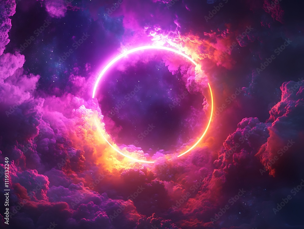 Obraz premium Neon Dreams: A Glowing Portal in the Clouds