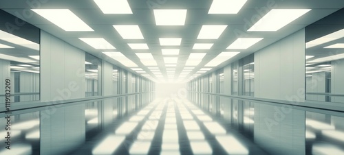 Futuristic White Corridor: A Bright, Reflective Infinity