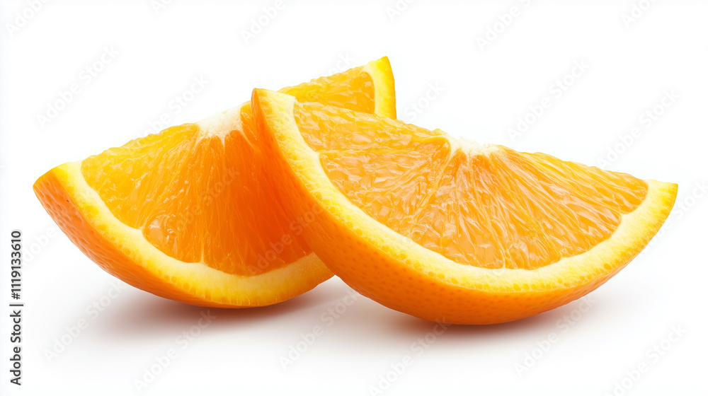Bright orange slices isolated on white background with juicy texture Bright orange slices isolated on white background with juicy texture