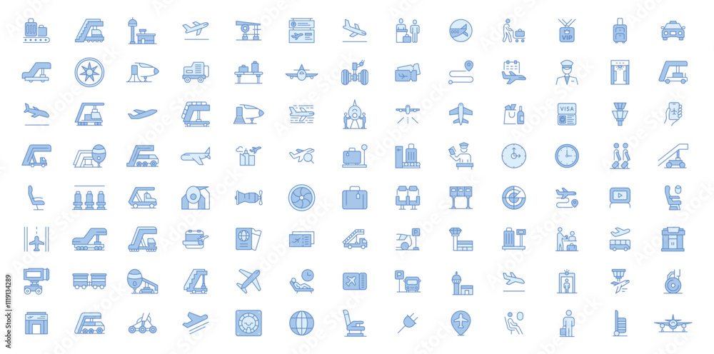 Airport related trendy icons set. Plane icon set. Airplane icon vector. Flight transport symbol illustration Airport related trendy icons set. Plane icon set. Airplane icon vector. Flight transport symbol illustration