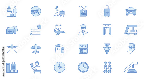 Airport related trendy icons set. Plane icon set. Airplane icon vector. Flight transport symbol illustration