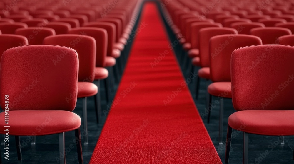 Fototapeta premium Red Carpet Event Grand Stage Empty Chairs Award Ceremony