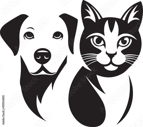 Cat and dog silhouette vector art illustration