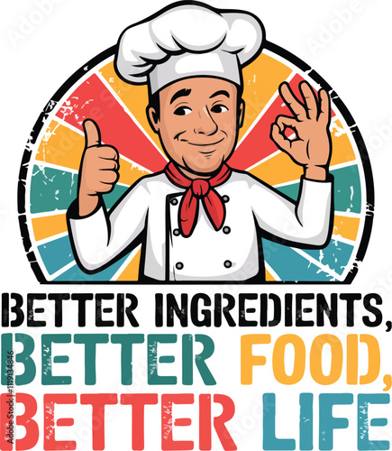 A vector illustration of a cartoon chef giving a thumbs up and an okay sign