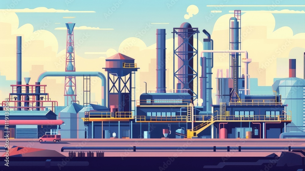 Obraz premium Modern Industrial Factory Vector Art