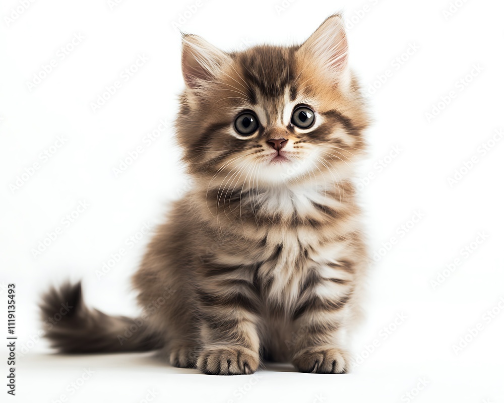 Fluffy kitten, small and cute, sitting in full-body pose, white background, high resolution. Fluffy kitten, small and cute, sitting in full-body pose, white background, high resolution.