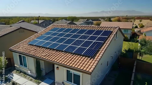 Wallpaper Mural A house with a solar panel on the roof. The house is surrounded by trees and has a lot of windows Torontodigital.ca