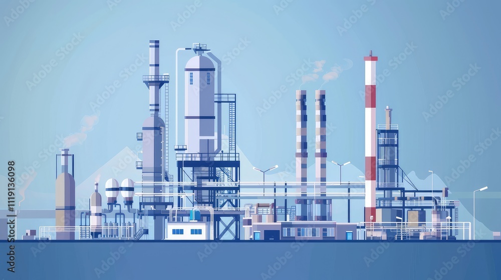 Obraz premium Modern Industrial Plant with Smoke Stacks