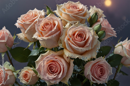 Pink roses with dew drops | bouquet of roses | pink roses in a garden | flowers