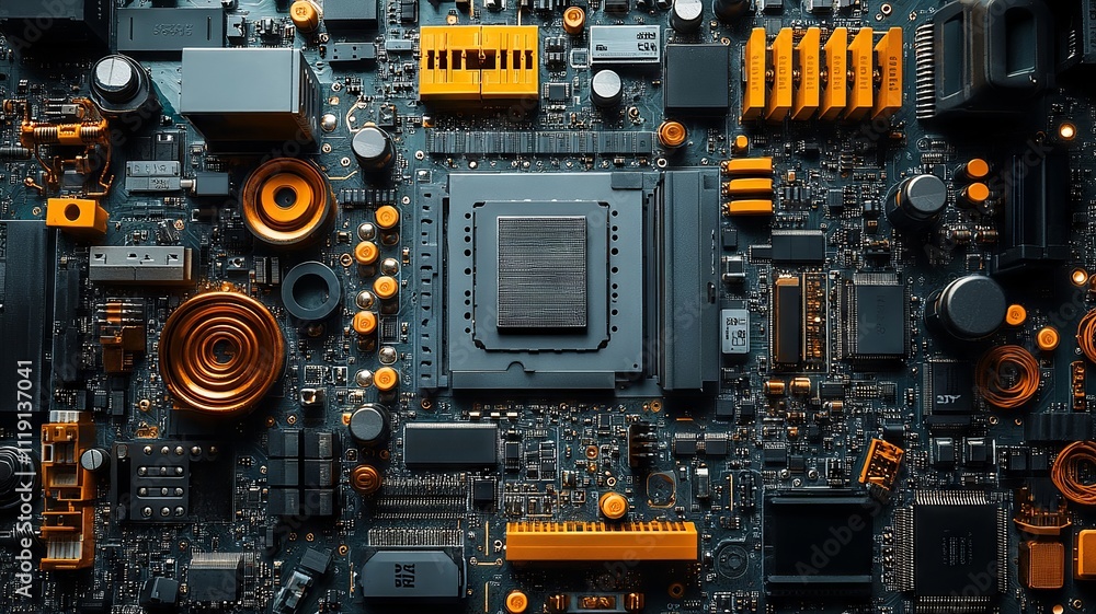Fototapeta premium Close-up of electronic circuit board with intricate components
