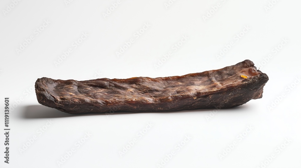 Appetizing piece of beef jerky on a white background, isolated Appetizing piece of beef jerky on a white background, isolated