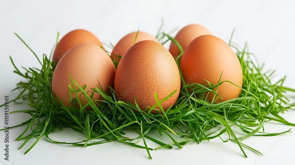 Awesome eggs in green grass isolated on white background Awesome eggs in green grass isolated on white background