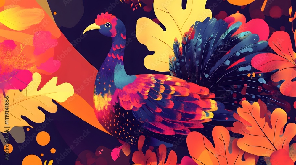 happy thanksgiving banner design with typography, turkey bird and abstract leaves background happy thanksgiving banner design with typography, turkey bird and abstract leaves background