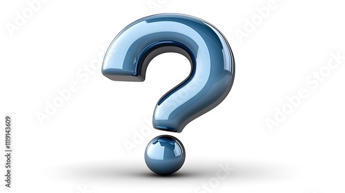 Sleek Blue 3D Rendered Question Mark on White Background AI Generated