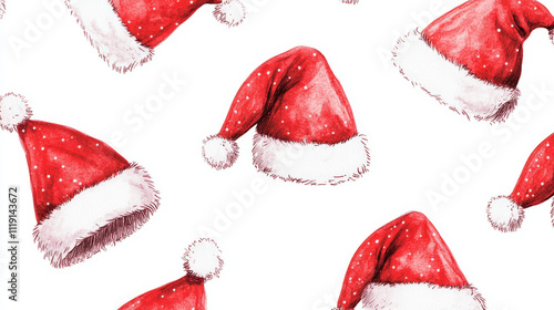 Set of red Christmas Santa Claus hats isolated on white background. Hand drawn simple Santa hats.