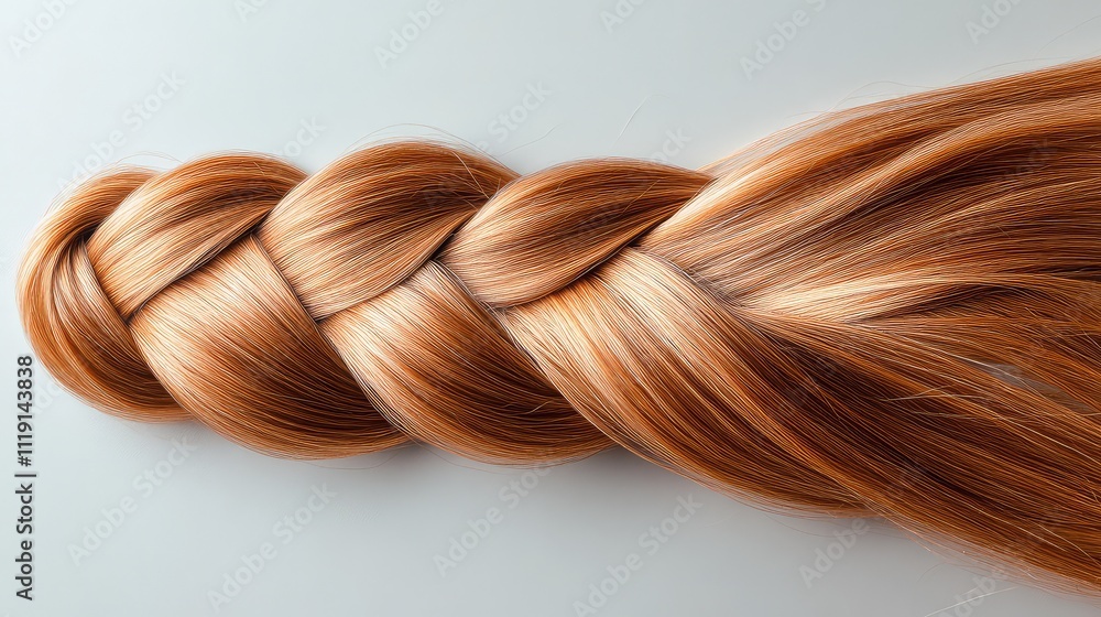 Elegant Flowing Braid of Shiny Copper Hair on Light Background Elegant Flowing Braid of Shiny Copper Hair on Light Background