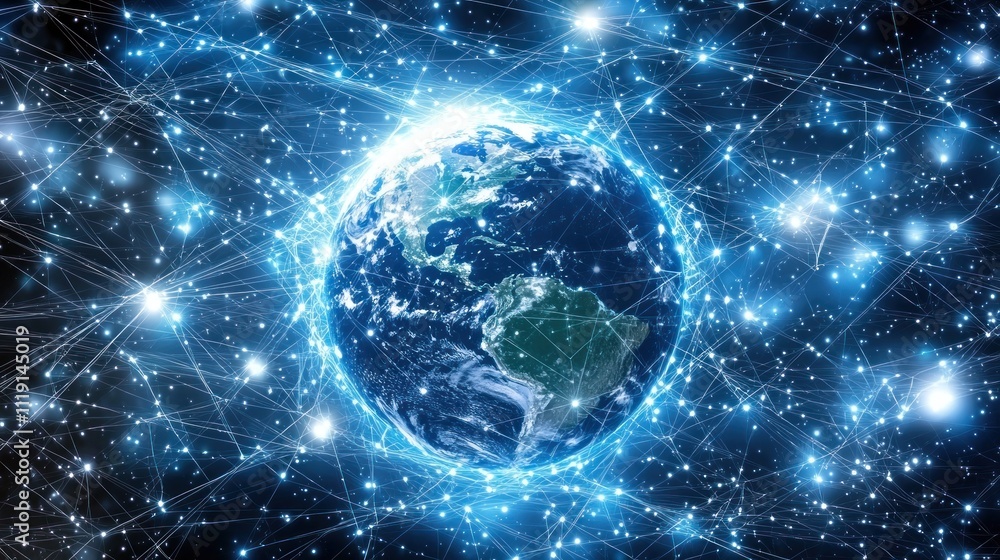 A digital rendering of the Earth surrounded by a glowing network of connections, symbolizing global communication A digital rendering of the Earth surrounded by a glowing network of connections, symbolizing global communication
