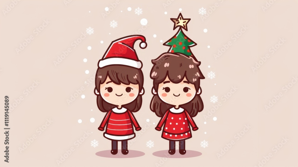 Naklejka premium Cartoon Christmas: 2D Simple Illustration