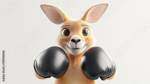 A cheerful cartoon kangaroo wearing boxing gloves, ready to fight. photo