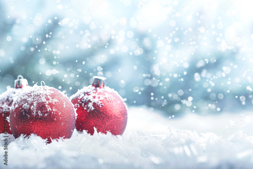 Christmas Background with Realistic Red Baubles Christmas Background with Realistic Red Baubles