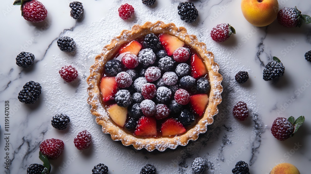 Delicious berry tart on a marble surface. Delicious berry tart on a marble surface.