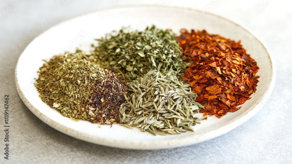 Assorted Dried Spices on Plate for Culinary Inspiration and Recipes Assorted Dried Spices on Plate for Culinary Inspiration and Recipes