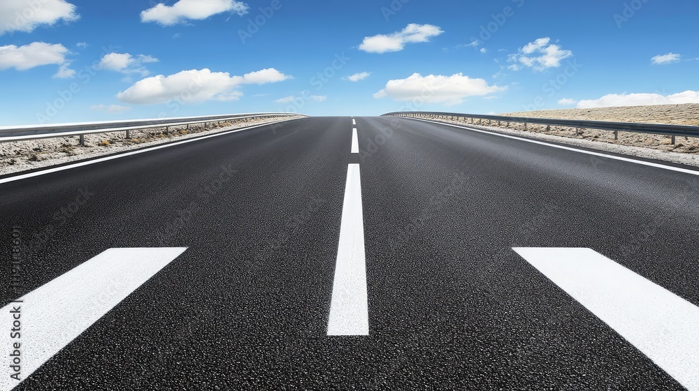 Wide Open Road Under Bright Blue Sky with Soft Clouds Wide Open Road Under Bright Blue Sky with Soft Clouds