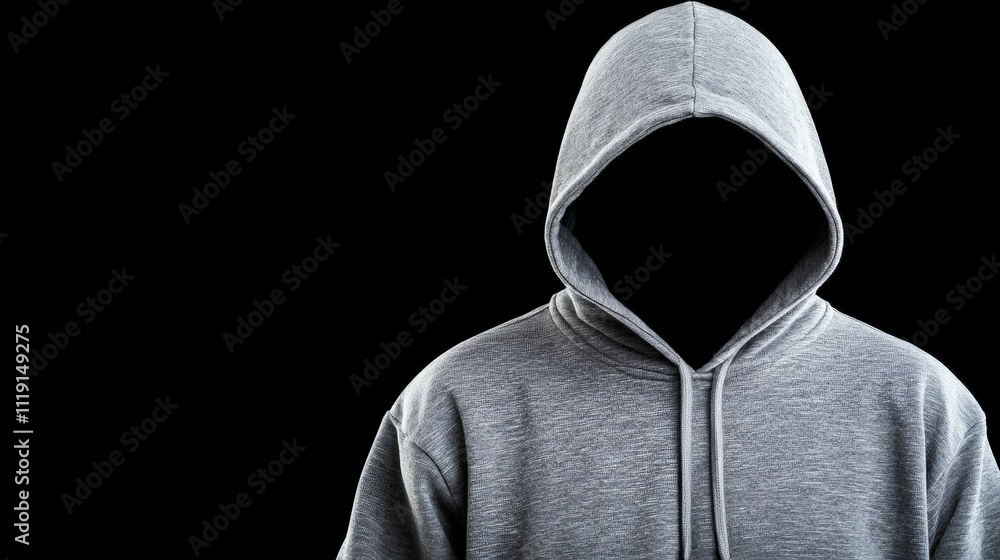 Mysterious Hooded Figure Anonymous Person Gray Hoodie Dark Background Shadowy Secret Mysterious Hooded Figure Anonymous Person Gray Hoodie Dark Background Shadowy Secret