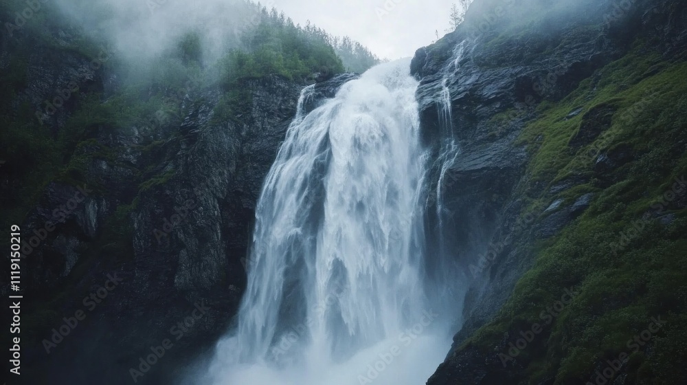 Waterfall Cascading Down a Lush Mountainside Waterfall Cascading Down a Lush Mountainside