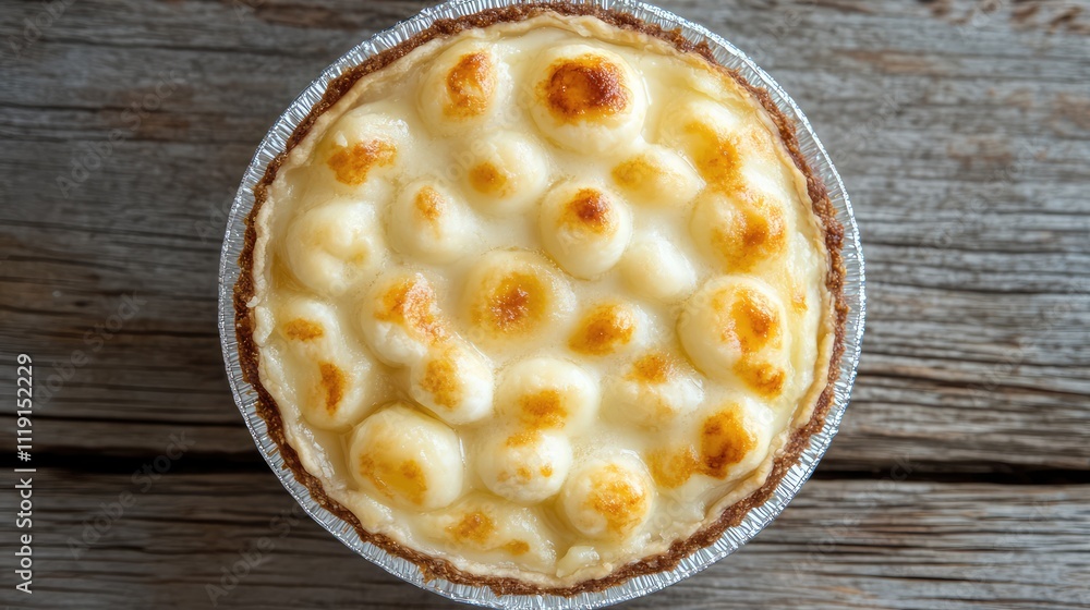 Creamy Macaroni and Cheese Pie on Rustic Wooden Table Surface Creamy Macaroni and Cheese Pie on Rustic Wooden Table Surface