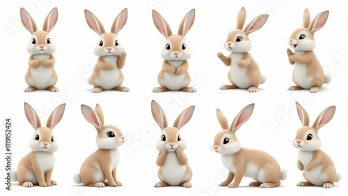 Cartoon rabbits isolated on white