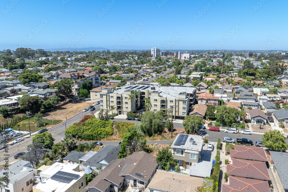 Obraz premium Aerial view above Hillcrest neighborhood in San Diego, South California. USA. High quality photo
