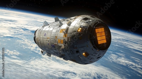 Spacecraft Orbiting Earth Futuristic Space Exploration Technology and Science