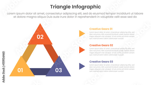triangle base shape infographic template banner with thick outline triangle with cover edge and triangle stack point with 3 point for slide presentation