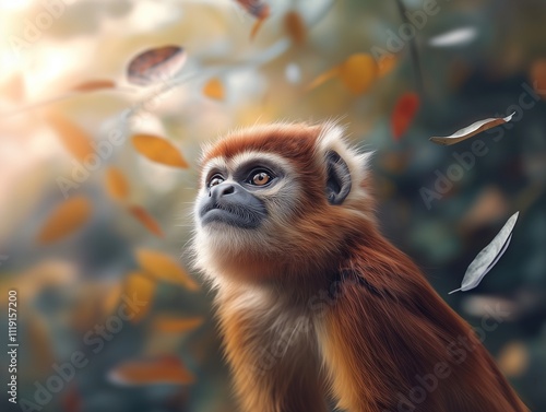 Wild Golden Snub nosed Monkey, Close up Primate, Majestic Wildlife in Nature photo