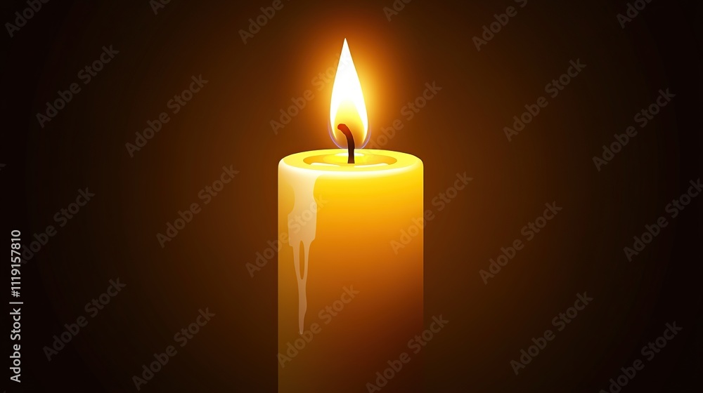 Single lit yellow candle in dark background. Single lit yellow candle in dark background.