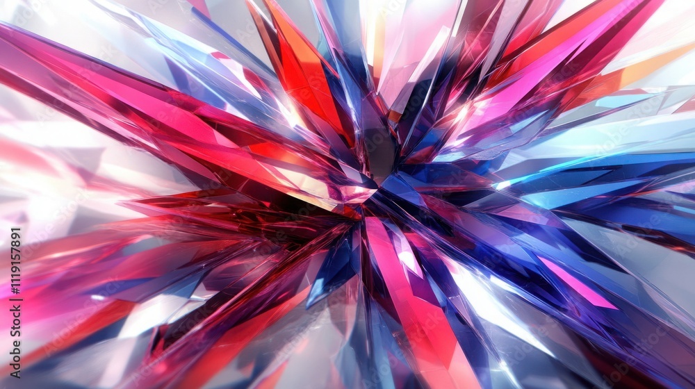 Fototapeta premium Abstract Background Featuring Colorful Shards of Crystal with Vibrant Pink, Red, and Blue Reflections Creating a Dynamic Visual Effect for Artistic Use