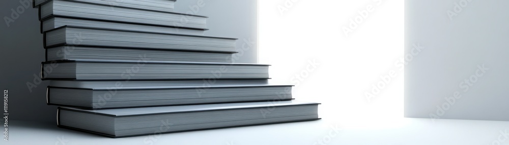 Stairs Made of Books Leading to a Bright Light Symbolizing Knowledge, Learning and Personal Growth in a Minimalist Setting Stairs Made of Books Leading to a Bright Light Symbolizing Knowledge, Learning and Personal Growth in a Minimalist Setting