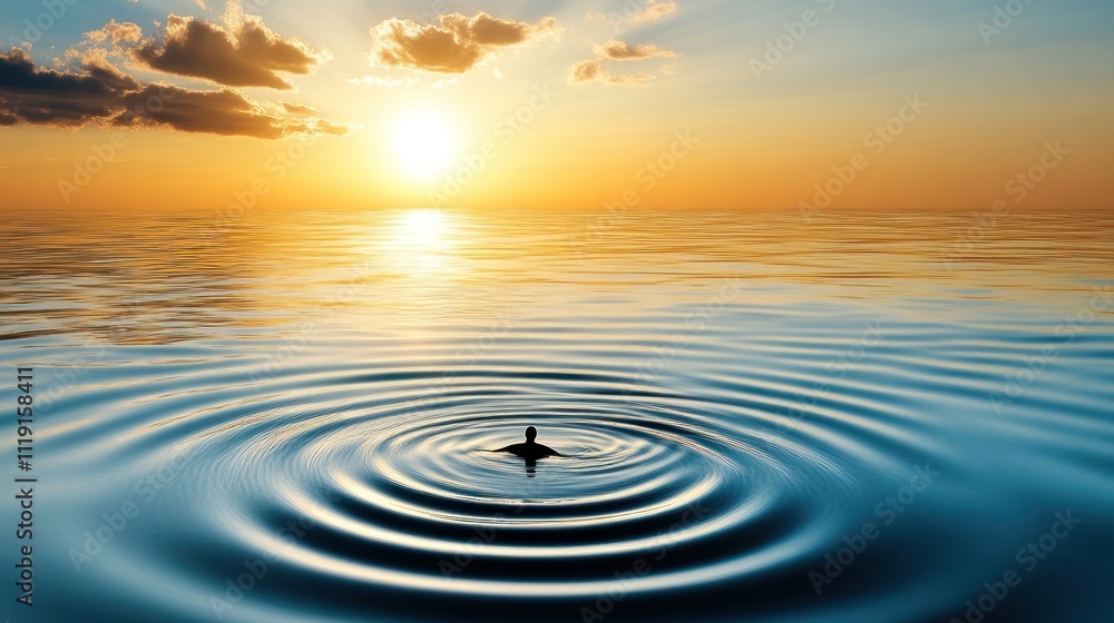 A serene sunset over calm waters with ripples, evoking tranquility and reflection. A serene sunset over calm waters with ripples, evoking tranquility and reflection.