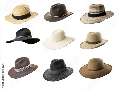 Wallpaper Mural Selection of wide-brim hats isolated on a white background Torontodigital.ca