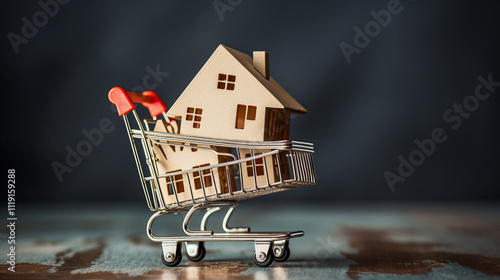 Miniature House in Shopping Cart: Real Estate Investment photo