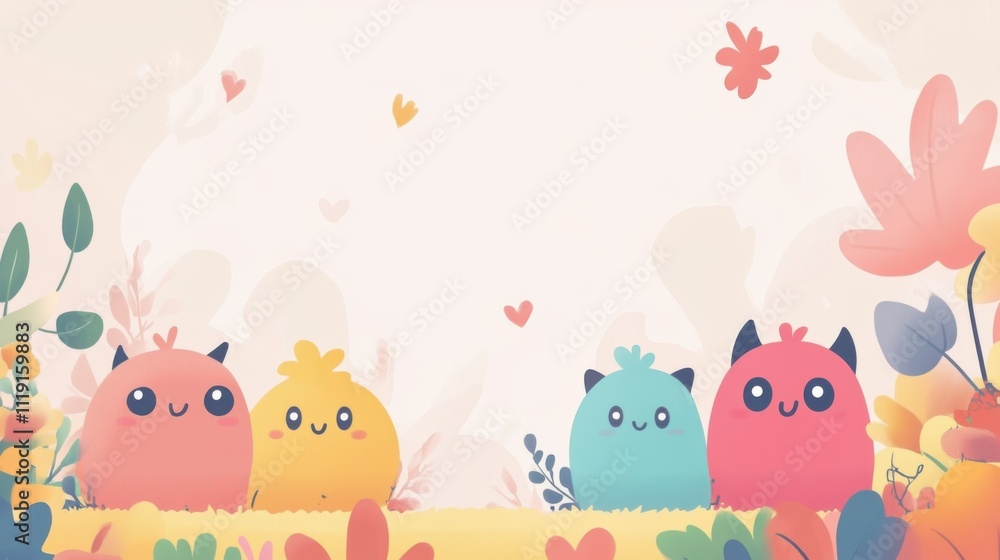 Cute Monster Mayhem: A Simple Cartoon Illustration Cute Monster Mayhem: A Simple Cartoon Illustration