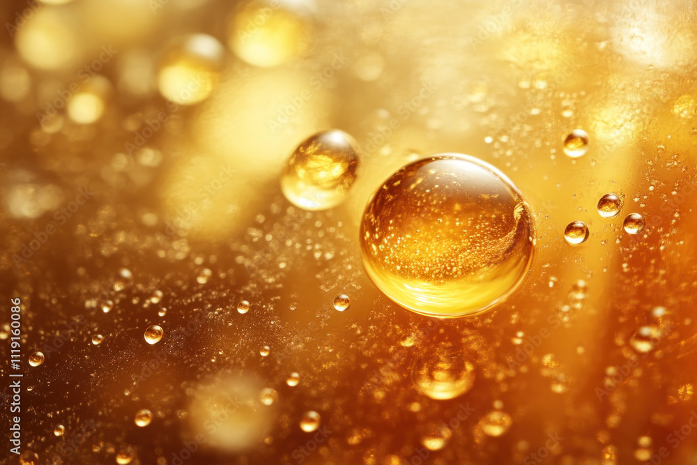 Golden oil or honey droplets on a shimmering surface. Golden oil or honey droplets on a shimmering surface.